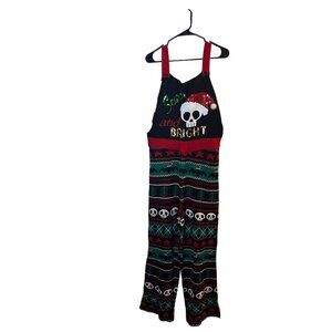 Halloween Christmas "Scary And Bright" Sequin Knit Overalls Jumpsuit Skeleton XL